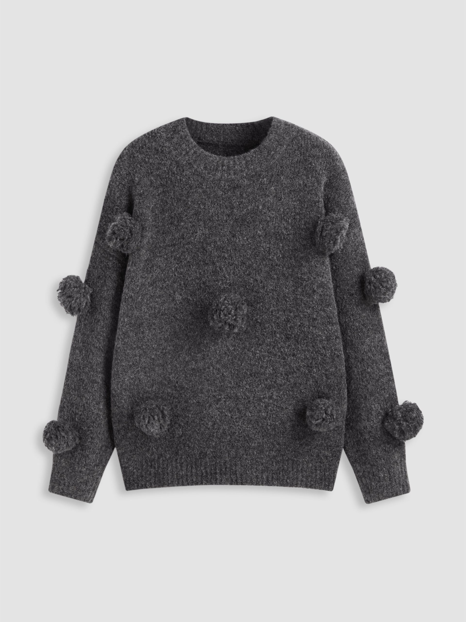Round Neck Solid Knitted Top With Pom-poms Flash Sale
