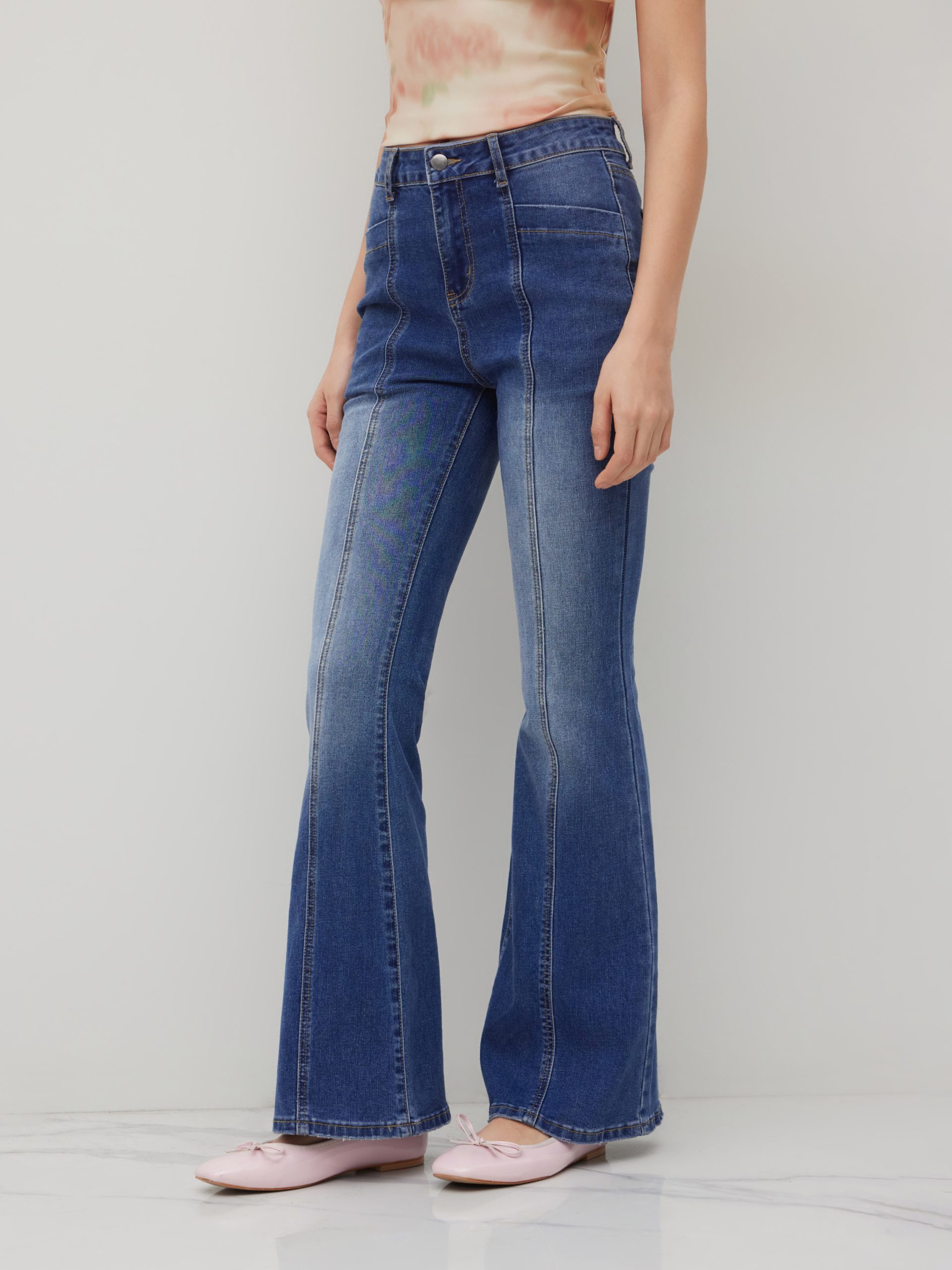 Stretch Cider Denim Mid Rise Washed Flared Jeans Cheap
