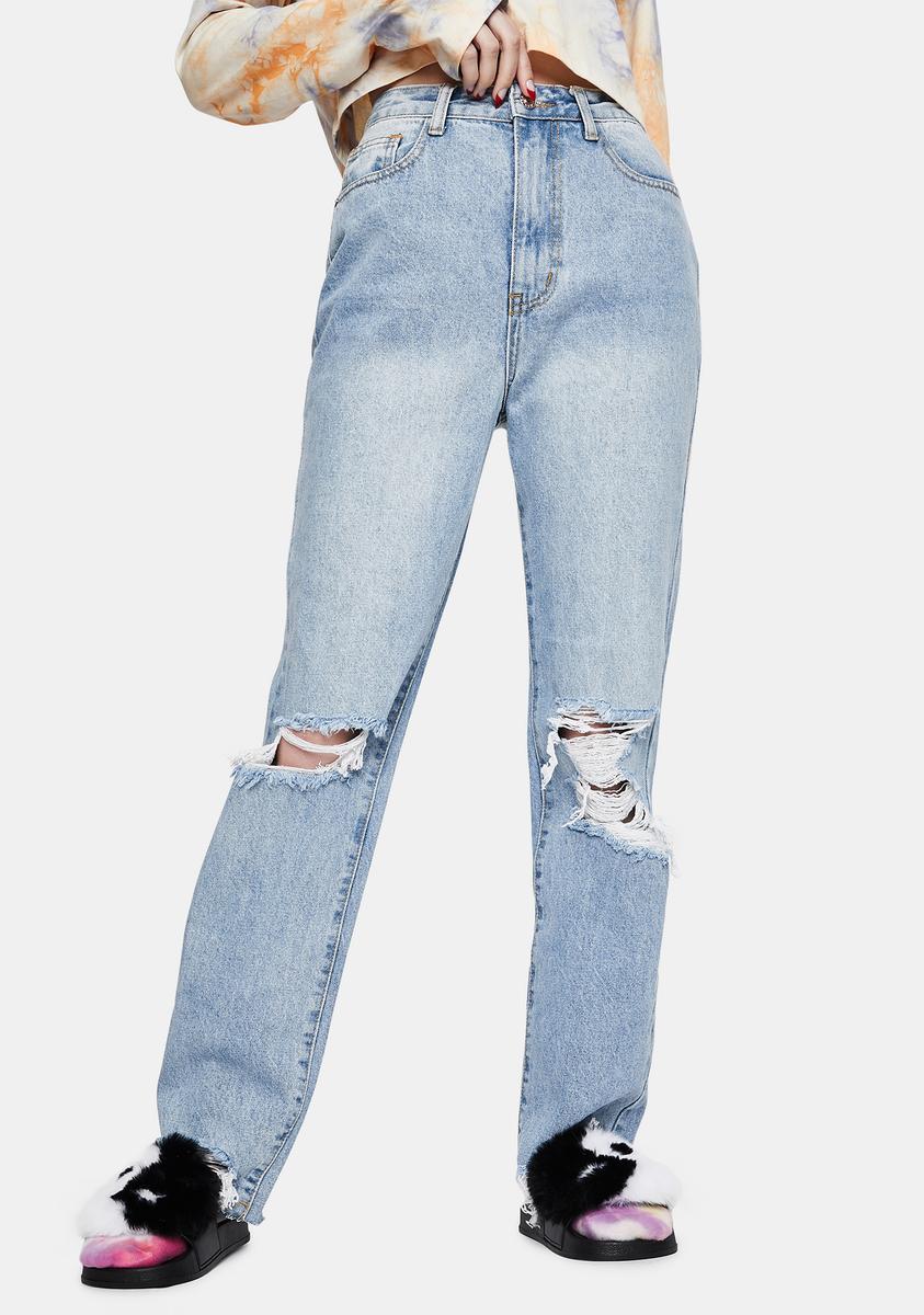 Distressed Light Wash Straight Leg Jeans Online Deal